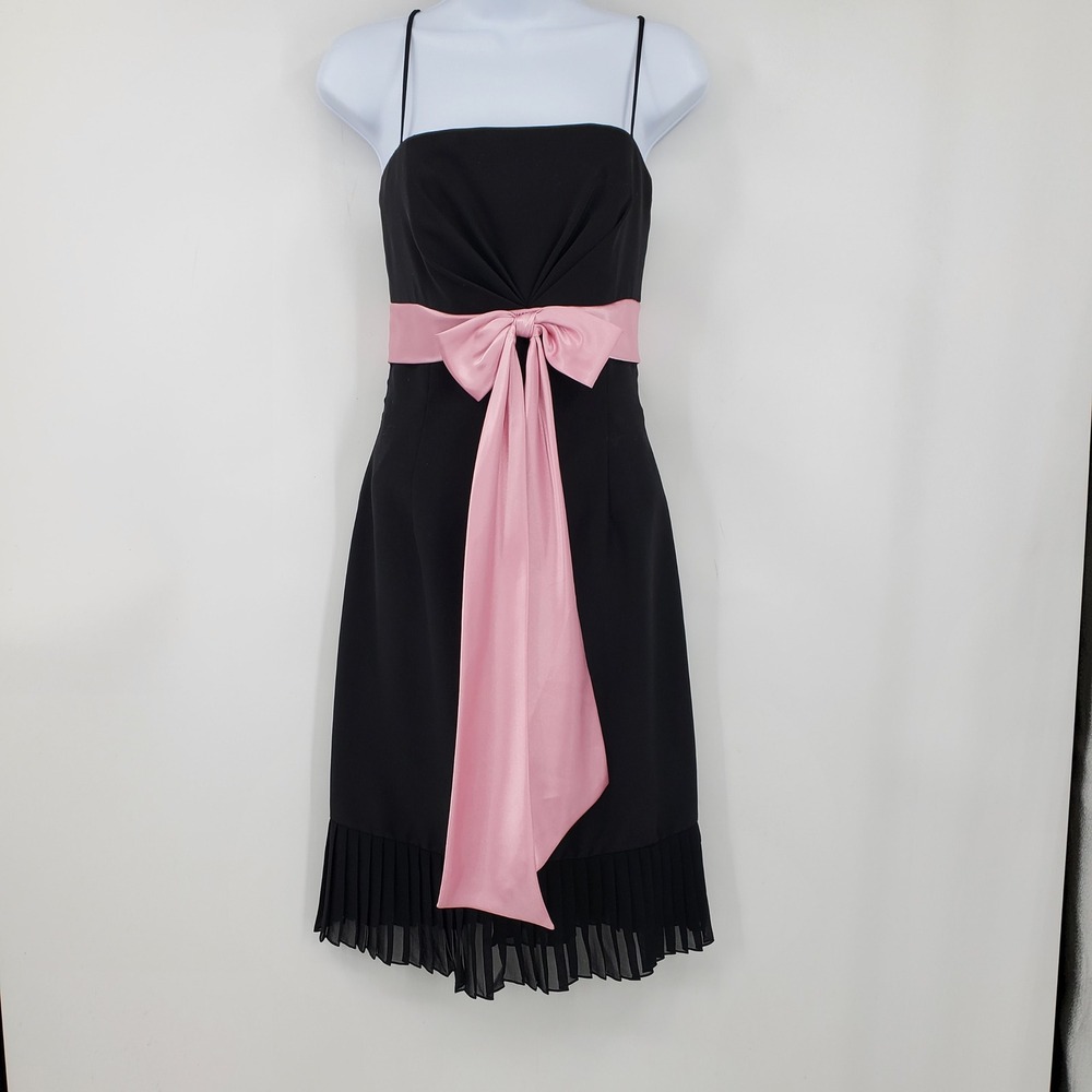 Y2K Cache Black Pink Bow Cocktail Dress 10 Party Fairy Grunge Coquette Formal